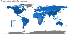 Map of world's scientific production, heat map by country